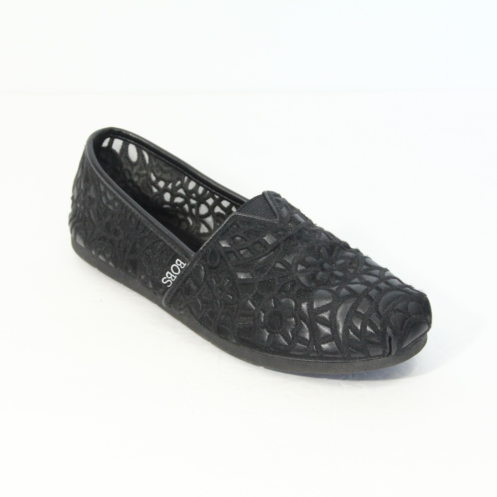 Bobs Skecher Luxe Black Flat 7.5 Slip On Shoe